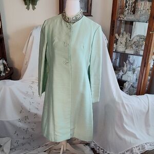 Mint Green Coat with Embellished Collar